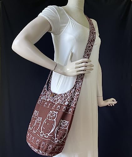 Image of Owl Print Sling Crossbody Messenger Purse - Hippie Hobo Shoulder Bag - Unlined, Medium