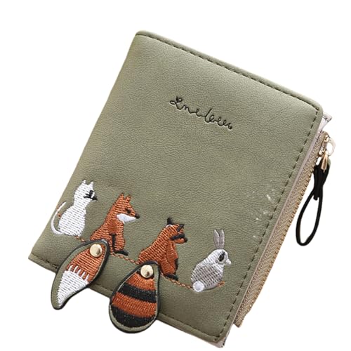 Embroidery Purse Women's Wallet with Animal Pattern Zippered Coin Pocket and Clear Window Card Holder for Daily Use4