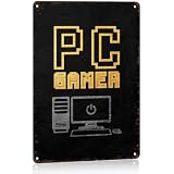 Vintage Metal Tin Sign, Vintage Pixel Style PC Gamer Wall Art Decor, Retro Gaming Lover Decorative For Home Game Room Man Cave, 8x12 Inch