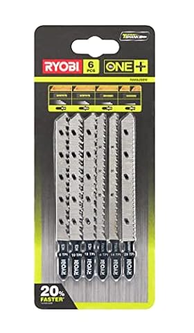 Ryobi Zestaw brzeszczotów do wyrzynarek, RAK6JSBW, zestaw zawiera 6 szt. brzeszczotów do drewna, brzeszczoty do cięć prostoliniowych w drewnie i laminacie, jak i cięć krzywoliniowych w drewnie
