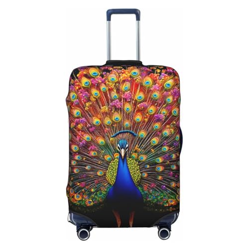 Peacock With Flowers Feathers Elastic Travel Luggage Covers Dustproof Scratch-Resistant Suitcase Protector Fit 22-24 Inch