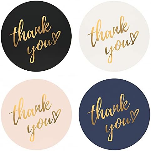 Mobiusea Party Thank You Stickers Roll | Simple and Sincere | 1.5 inch | Waterproof | 500 Labels for Small Business, Packaging, Mailer Seal Stickers | 4 Classic Colors with Gold Foil Design