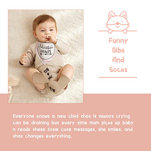 Baby Shower Gifts, Baby Girl Gifts Basket, Unique Baby Gift Essential Stuff Set - Baby Lovey Blanket New Born Bibs Socks Wooden Rattle & Greeting Card, Newborn Baby Gift Set (Fox, Pink) #TOP5