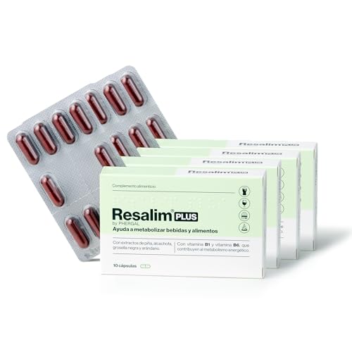 Resalim PLUS - Complemento Alimenticio para Ayudar a Metabolizar Bebidas y Alimentos, Ayuda a disminuir el cansancio y la fatiga - Pack de 4