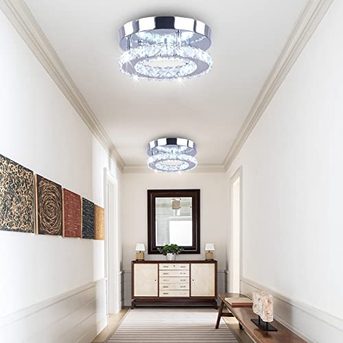 diisunbihuo Modern Mini Led Chandelier Semi Flush Mount Crystal Lighting Ceiling Crystal Lamp for Bedrooms Dinning Rooms Hallway(Round White) — view 5