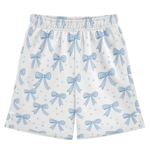 Blue Bows Athletic Shorts with Zipper Pockets, Youth Boys Athletic Running Shorts for Summer