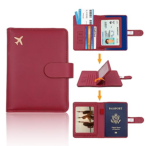 Image of Melsbrinna Rfid Passport Holder for Travel women /Men, Cute Passport Wallet Rfid Blocking Card Slots, Rfid Passport Cover /CaseTravel Wallet, Passport Book Holder (1, Red3)