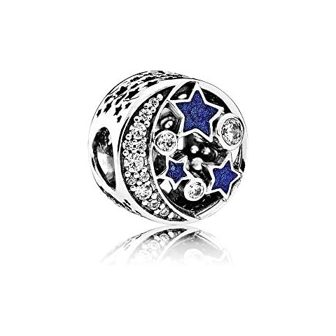 MiniJewelry Star Moon Charm fits Pandora Bracelets Blue Crystal Clear Cubic Zirconia Family Birthday Christmas Cover