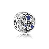 MiniJewelry Christmas Star Moon Blue Sparkling Night Sky Charm for Bracelets Sterling Silver Charm...