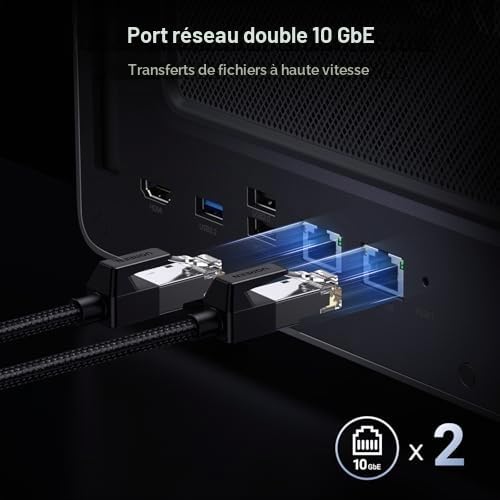 UGREEN DXP8800 Plus NAS 8 Baies + Boîtier M.2 NVMe USB 3.2 Gen 2 10Gbps, Intel i5 1235u 10 cœurs, 8Go DDR5, 128Go SSD, 2 Ports 10GbE, 2 Emplacements M.2 NVMe, HDMI 8K, 2 Ports TBT4 (sans Disque)