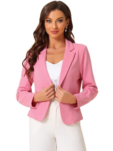 Allegra K Giacca da Donna Elegante Dressy Blazer con Apertura Anteriore Giacche Corta da Ufficio per Il Lavoro Rosa Scuro S