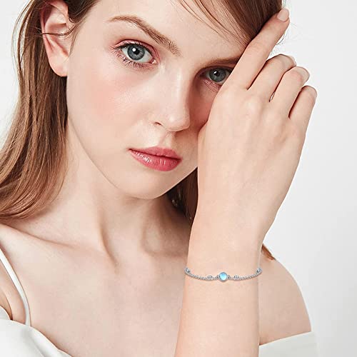 Bracelet en argent sterling 925 et véritable pierre de lune ronde - 6