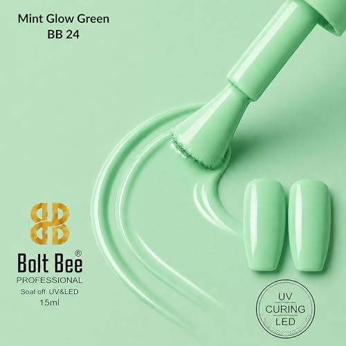 Image of Bolt Bee Mint Glow Green Color Gel Nail Polish Soak Off UV Gel DIY at Home 15ML Manicure Salon Nail Art