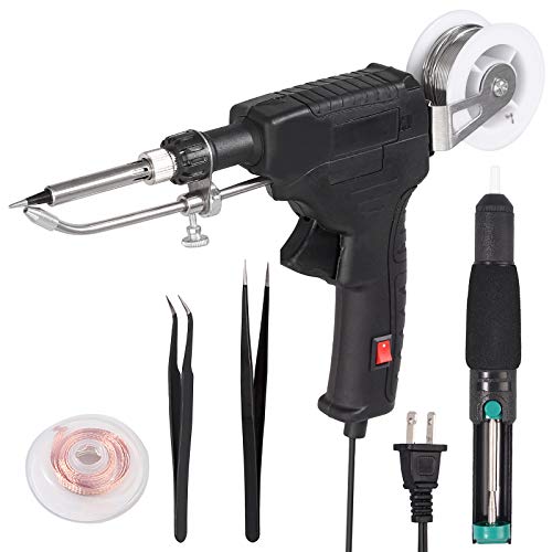 60W Automatic Soldering Gun Kit, Automatic Soldering Iron Gun Kit Welding Tool with Detachable Solder WireBracket and On/Off Switch, Solder Wire, Desoldering Pump, Solder Wick, 2Anti-static Tweezers