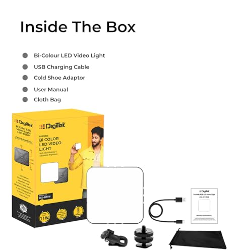 Image of Digitek (LED-D11W) Mini 11W Bi-Color LED Video Light with 120 Beam Angle, 2000mAh Battery, Brightness Adjustment, 2500K-9900K, Type-C Charging, 1 /4 inch Mount, 40 LEDs Bulbs, for Vlogs & Live Streaming