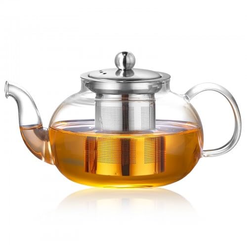 La mejor comparación de Teteras de té helado más recomendados. 47 Dokpav 1200ML Tetera de Vidrio para Estufa, Tetera con Infusor Extraíble de Acero Inoxidable, Tetera de Cristal para Té Floreciente y Té de Hojas Suelta, Apta para Estufa y...