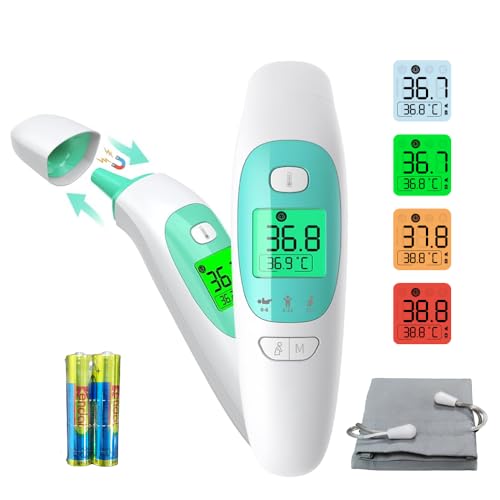 MiTdir 20M Infrared Digital Ear and Forehead Thermometer, Non Contact Medical Temperature Thermometer for Adults Children Baby and Object with Fever Alarm, Instant Reading, Memory Function