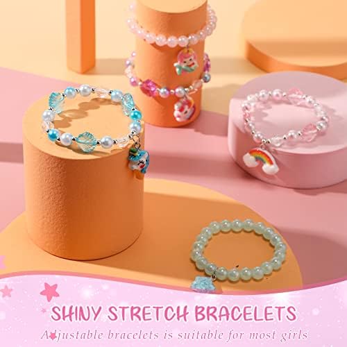 5 Pieces Unicorn Bracelet for Girls Mermaid Star Rainbow Bracelets Colorful Stretchy Beads Bracelets Beaded Pendant Charm Bracelets Friendship Bracelets for Kids Girls Jewelry Party Favors