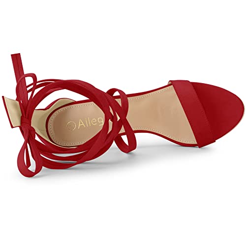Allegra K Allegra K Women's Open Toe Stiletto Heel Lace up Heels Red Sandals 10 M US