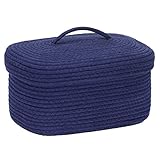 Sea Team Oval Cotton Rope Storage Basket with Lid, Lidded Woven Storage Bin, Nursery Storage Container, Diaper Caddy, Baby Shower Basket, Box,...