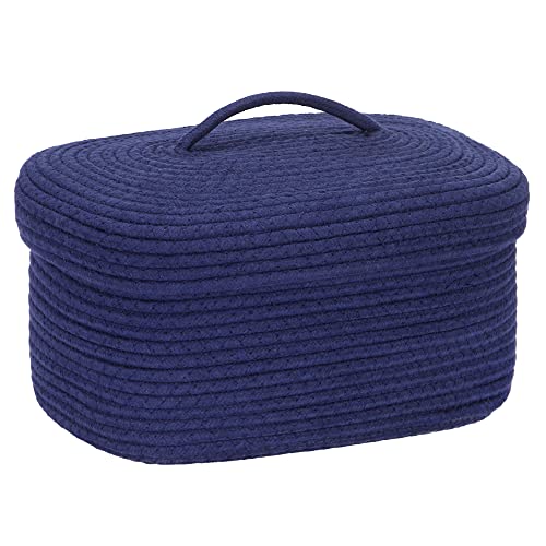 Sea Team Oval Storage Basket, Woven Cotton Rope Basket with Lid, Navy
