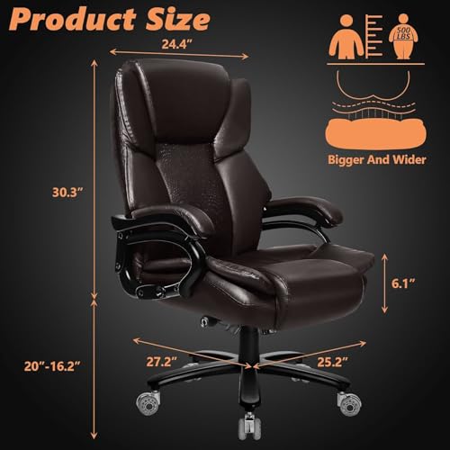 Image of 500lbs Big and Tall Office Chair with Dual Rubber Wheel and Pocket Spring Cushion, Comfy Heavy Duty Office Chair for Low Back Pain Relief, Large Executive Desk Chair with Adjustable Lumbar Support