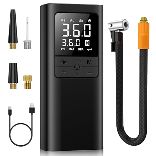 Tire Inflator Portable Air Compressor Air Pump for Car Tires 150PSI Auto Tire Pump with Tire Pressure Gauge, Dual Display and LED Light, Cordless Portable Bike Pump for Car Motorcycle Bicycle Balls
