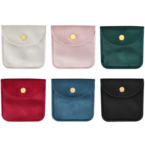 Hnonoxy 6 peças sacos de veludo para jóias com botão de pressão, 6 cores sacos de armazenamento de jóias de veludo para presente de doces, colar, jóias, brincos, 8 x 8 cm (A)