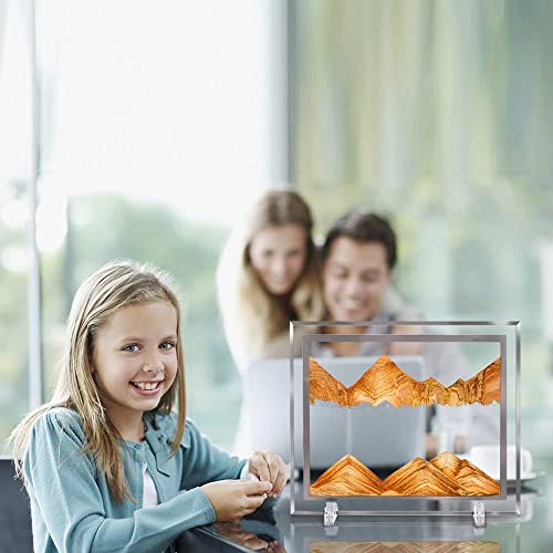 Image of NYRWANA Moving Sand Art Picture Glass Liquid Wall Painting 3D Deep Sea Sandscape Natural Landscape in Motion Display Flowing Sand Frame Relaxing Home Decor (12 inch, Orange)