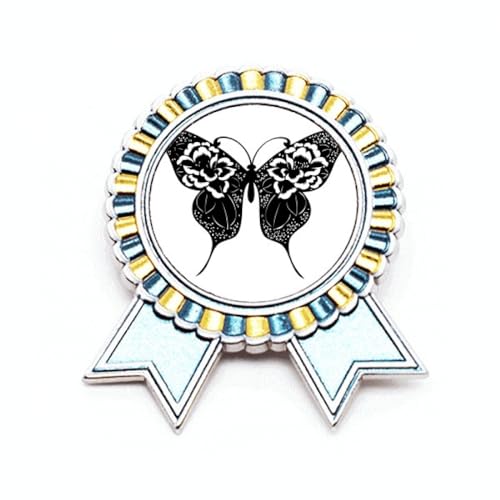 Broche en forme d'ailes de rose et médaille lauréat en métal ciselé