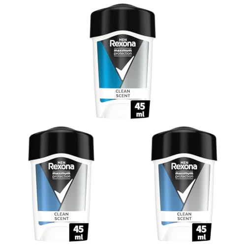 Rexona Maximum Protection Clean Scent - Desodorante en crema Antitranspirante para hombre, 45ml (Paquete de 3)