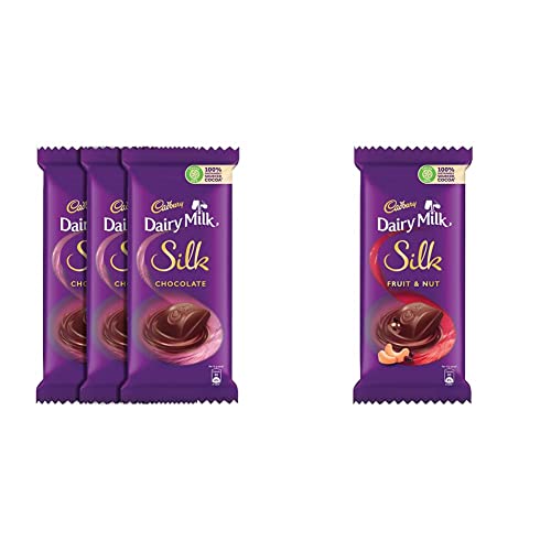 Image of Cadbury Dairy Milk Silk Chocolate Bar, 150G (Pack Of 3) & Dairy Milk Silk Fruit And Nut Chocolate Bar, 2 X 137 G, 724 Gram