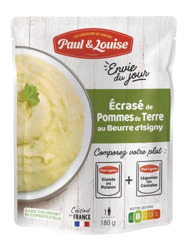 Paul & Louise Envie Du Jour - Ecrasé de pommes de terre au beurre d'Isigny 180g - Sachet micro ondable - Prêt en 2 min - À combiner avec nos sachets de viande ou de poisson
