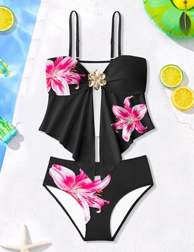Image of Teen Girls Swimsuits V-Neck Bikini Set Bathing Suits Cross Straps Two Piece Swimwear with Drawstring
