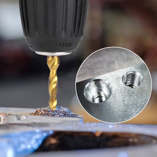 Image of Drill Tap Set 6Pcs, Titanium Plated Combination Taps Drill Bit Set | M3 M4 M5 M6 M8 M10 Hex Shank HSS Screw Thread Metric Compound Tap Drill Bits Metal Drilling