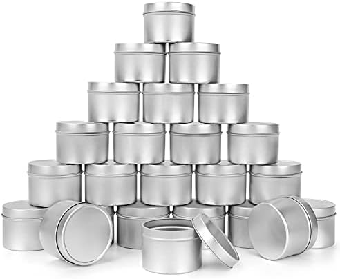 BELLE VOUS 24 Pack Metal Candle Making Tins with Lids - 120ml / 4 oz Reusable Round Containers - Mini Storage Jars for DIY Candle Making, Arts and Crafts, Travel/Camping, Parties, and More