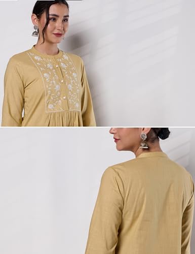 Image of Amazon Brand - Myx Women Pure Cotton Embroidered Short Kurti | Tunic | Short Kurta (Available in Plus Sizes)