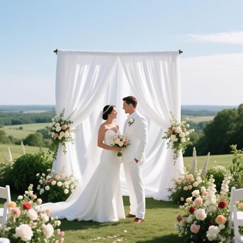 Image of 2 Panels White Backdrop Curtain, 10 x 10 Feet Polyester Background Curtains for Parties, Weddings, Baby Showers, Halloween, Christmas, Birthday Party Photoshoot Backdrop Curtains Decorations