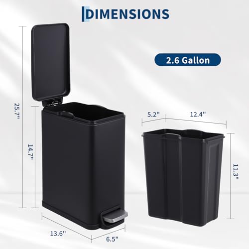 Caneca de basura rectangular negra de acero inoxidable 10 L miniatura 2