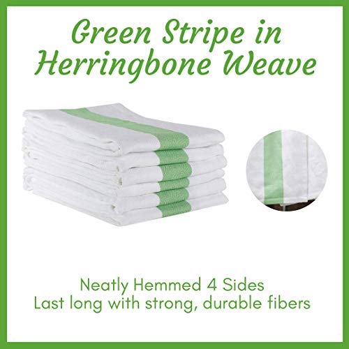 Linen And Towel Set Of 6 Kitchen Towels, Super Absorbent 100% Cotton Dish Towel For Drying Dishes, Dish Cloth, 20 X 28 In, With Hanging Loop, Herringbone Weave Bar Towels &Tea Towels, Green #TOP1