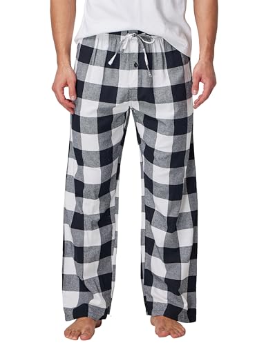 CYZ Mens 100% Cotton Flannel Mens Pajama Pants Men Lounge Pants Plaid Bottoms F23014 White Black Plaid X-Large