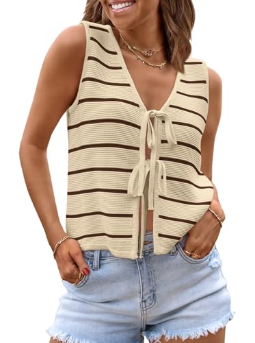 Image of LILLUSORY Womens Tie Front Tops Vacation Sweater Vest | Bohemian Style, Beach Resort Wear, Concert Western Outfits, Crochet Tops, Vacation Outfits, Cute Y2k Sleeveless 2026
