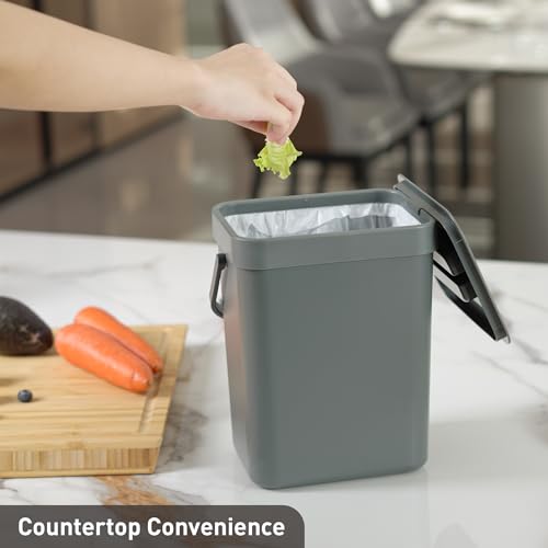 EKO Puro Wall-Mounted Trash Can with Lid, 1.32 Gal / 5L Hanging Trash Can, Small Kitchen Compost Bin for Counter Top, Mini Food Waste Bin (Grey) by EKO - Used condition - Image 6