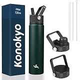 Konokyo Insulated Water Bottle 24oz Stainless Steel Sport Bottles with 3 Lids,Army Green