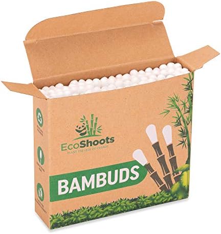 EcoShoots Bamboo Cotton Buds | 400 Q Tips | Organic Cotton Wool Buds | Recycled Plastic Free Packaging | GOTS Certified Organic Cotton Ear Buds | Biodegradable Cotton Buds & Bambuds | Ear Buds Cotton