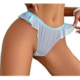 [Miracroute] メッシュ生地 食い込み ハイレグ セクシー Tバック 夏 蒸れない パンティー レディース エロ 下着 シースルー ランジェリー (JP, アルファベット, S, スカイブルー)