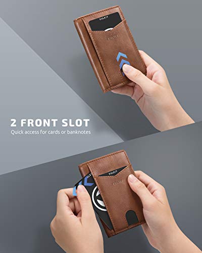 Image of VULKIT Bifold Front Pocket Slim Wallet RFID Blocking Minimalist Thin Leather Credit Card Holder Wallet for Men and Women Brown