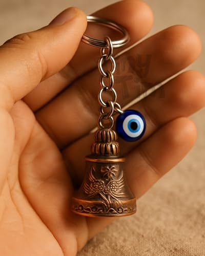 Image of Tiny Tim Guardian Bell with Evil Eye Charm - Protective Motorcycle & Car Accessory - Tibetan-Inspired Design - Wards Off Negative Energy - Ideal Gift for Bikers & Travelers