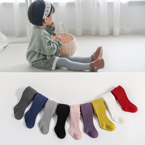 Image of EPEIUS Baby Girl Tights Cable Knit Cotton Seamless Footed Leggings 0-6Y | STAY-UP BABY TIGHTS. High elastic waist, smooth toe. Fits 0-3m newborn, infant & toddler. Ideal for daily wear & dresses.