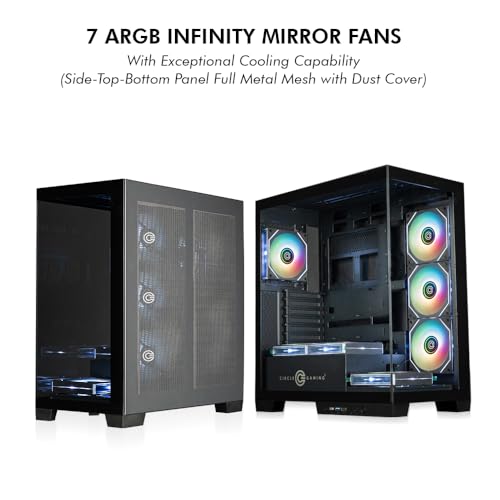 Image of Circle Defender ZX7 Mid-Tower Gaming Cabinet - Black | Supports ATX, M-ATX, ITX | Reverse Motherboard Compatible | 3X Front, 3X Bottom, 1X Rear 120MM ARGB Fans with Infinity Mirror